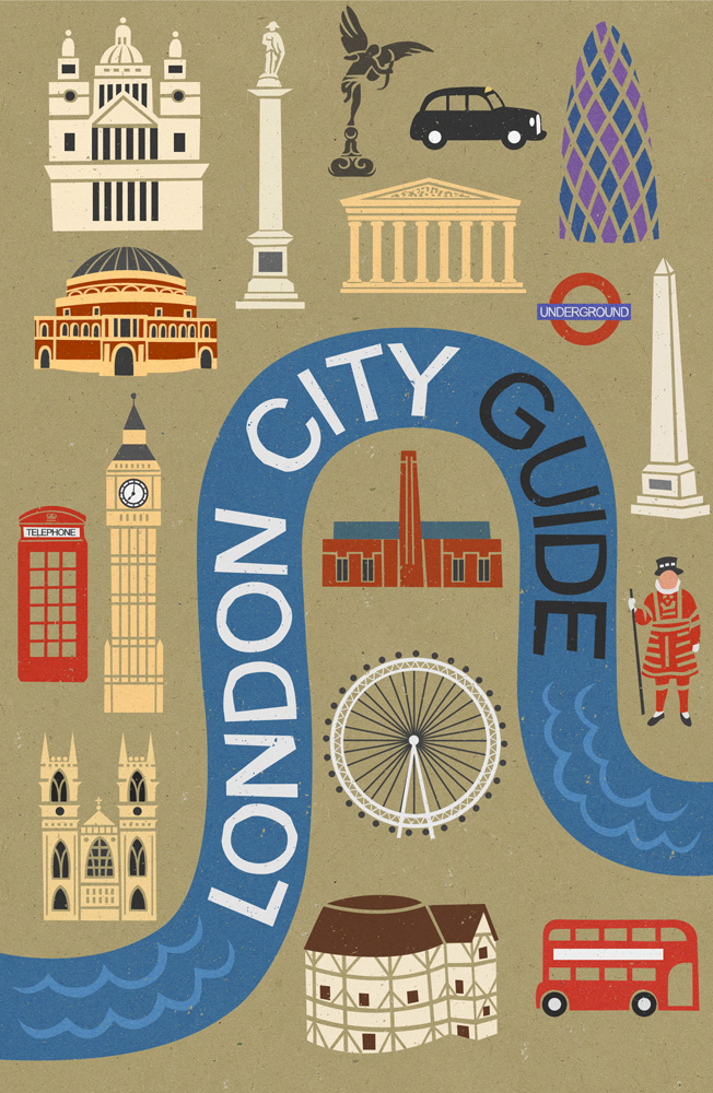 Book cover illustration by John Holcroft of London guide by Lonely Planet