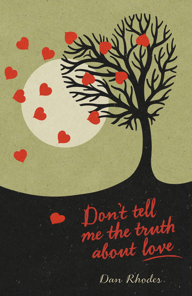 Book cover illustration by John Holcroft of Dan Rhodes' 'don't tell me the truth about love'