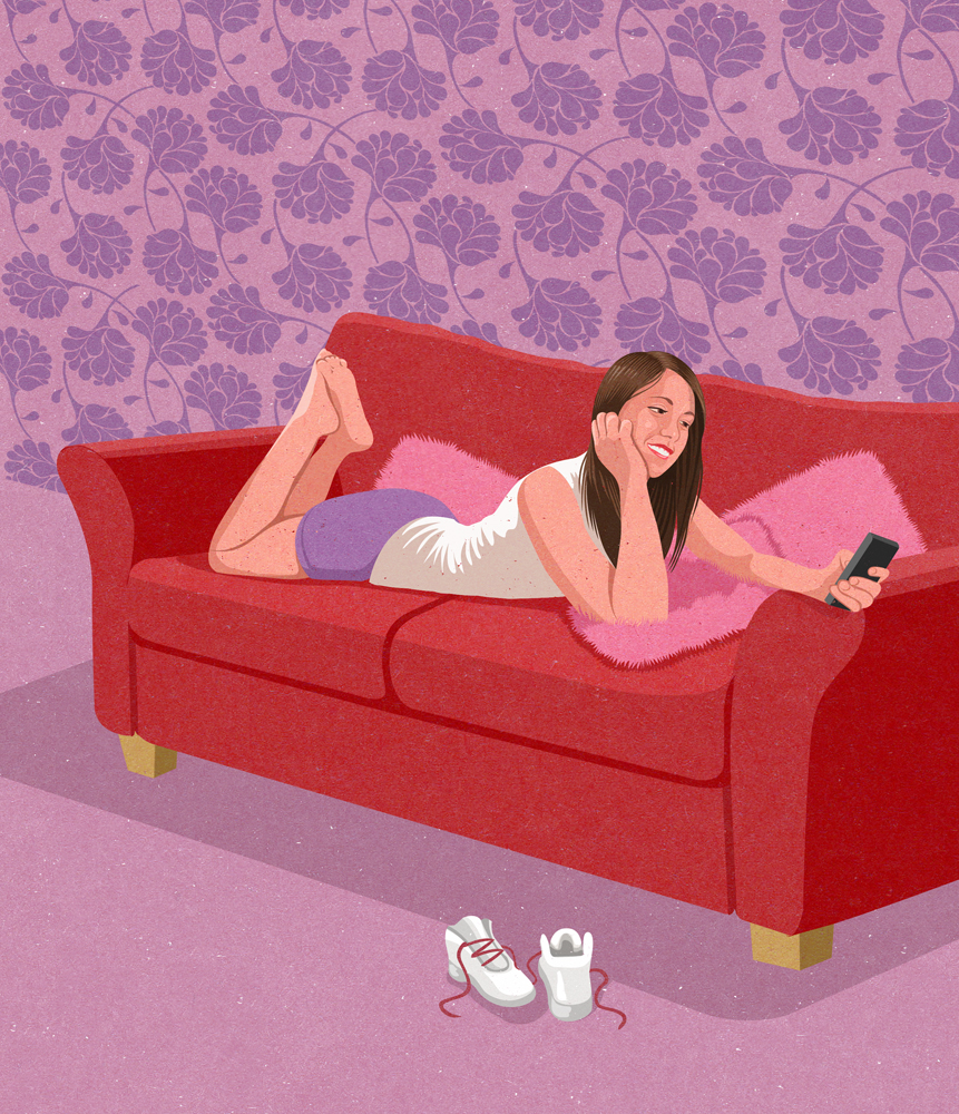 Girl on couch by John Holcroft editorial illustrator