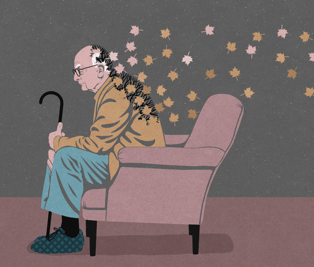 Conceptual illustration about Alzheimers disease for health magazines, by John Holcroft