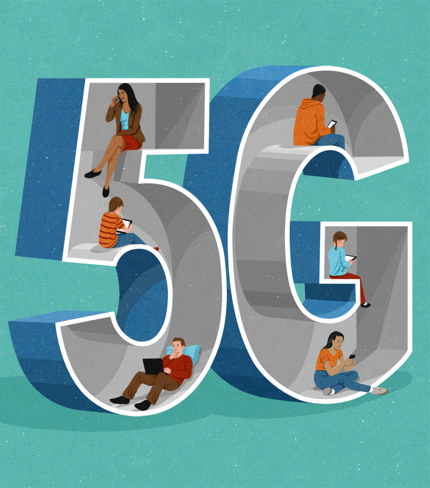 editorial illustration about 5G, with generation technology