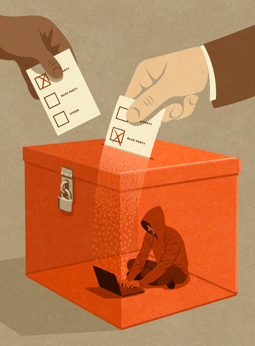 illustration about election hacking by John Holcroft