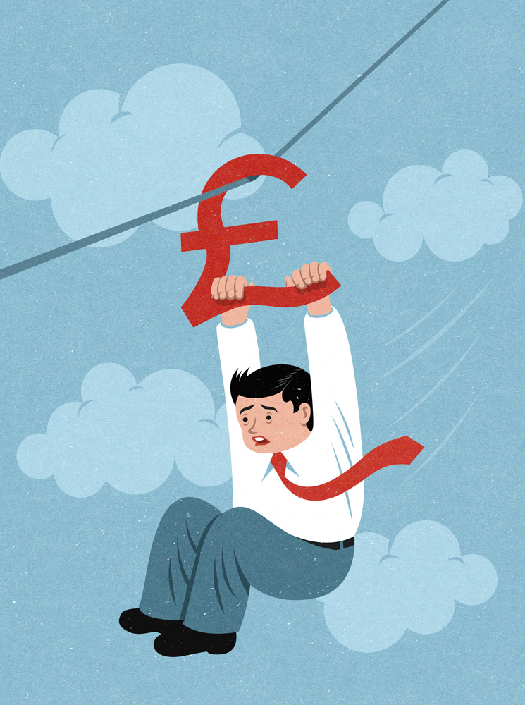 plummeting pound editorial illustration by John Holcroft